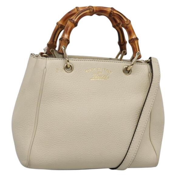 GUCCI Bamboo Hand Bag Leather White Gold - Picture 1 of 16